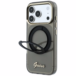 Guess IML Ring Stand 360 Script Metal Logo MagSafe ümbris mudelile iPhone 17 Pro / 18 Pro – must