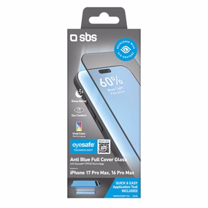 SBS Eyesafe karastatud klaas iPhone 17 Pro Max/16 Pro Max jaoks koos aplikaatoriga