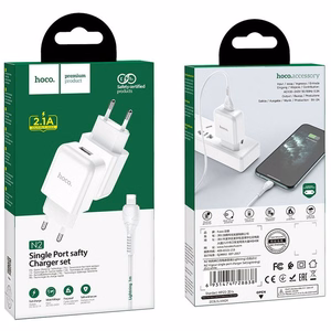 Phone Laadija Hoco USB A 2A 10W + Kaabel USB A to Lightning N2 valge