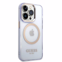 Guess GUHMP14LHTCMU iPhone 14 Pro 6.1" lilla/lilla hard ümbris kuldne Outline Translucent MagSafe