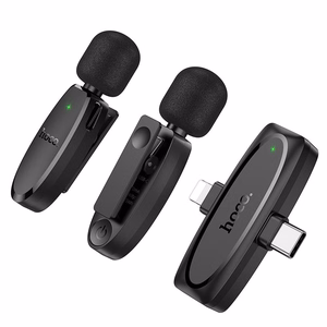 Hoco L15 juhtmevaba revääri mikrofon Lightning / USB-C, 2 tk, must