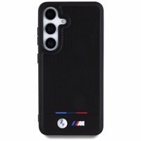 BMW Leather Tricolor Stripe MagSafe Ümbris jaoks Samsung Galaxy S25 - must