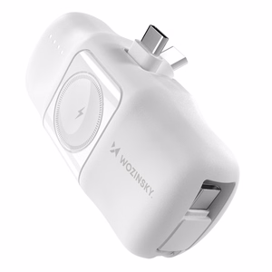 Wozinsky WF16-YCS 5000mAh 15W USB-C mini-toiteallikas sisseehitatud USB-C kaabliga ja Apple Watchi laadijaga - valge