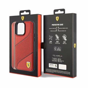 Ferrari Perforated Waves Metal Logo ümbris jaoks iPhone 15 Pro - punane