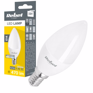 Rebel candle-shaped E14 LED bulb, 5 W, 3000 K, 230 V