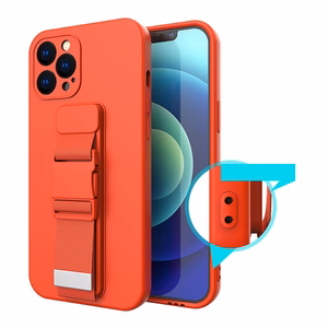 Köiega ümbris Geeli ümbris koos ketiga kinnitusrihmaga koti kinnitusrihm iPhone 13 Pro roosa