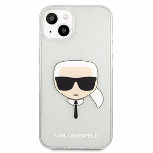 Karl Lagerfeld Glitter Karl's Head ümbris iPhone 13 mini jaoks - hõbedane
