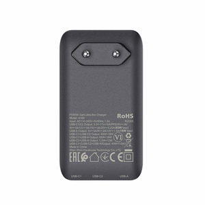 Acefast A100 65W GaN 2 USB-C+ USB-A Laadija Ultra Slim - must