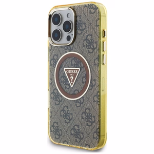 Guess IML Metal Glitter 4G Circle Triangle MagSafe Ümbris jaoks iPhone 16 Pro Max - Brown