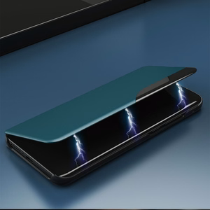 Eco Leather View Case elegantne raamaturiiuli tüüpi ümbris koos jalutusalusega iPhone 13 Pro Maxile roheline