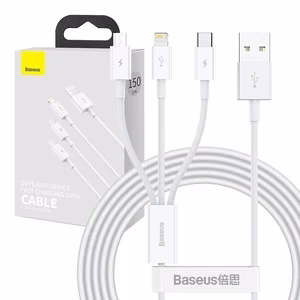 USB-kaabel Baseus 3in1 Superior valge 150 cm kuni 3.5A