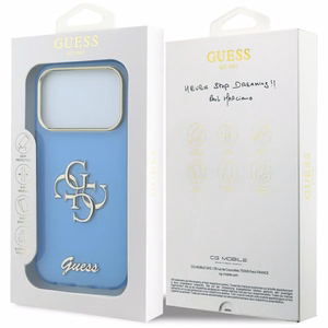 Guess IML 4G Script Metal ümbris seadmele iPhone 18 Pro Max / 17 Pro Max – helesinine
