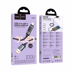 Кабель для передачи данных с цифровым дисплеем USB A to USB C Hoco PD 6A 100W 1,2 m U148 черный