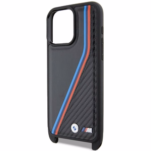 BMW M Edition Carbon Tricolor Lines & Strap чехол для iPhone 15 Pro Max - чёрный