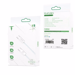 T-PHOX CABLE CC15 SERIES USB-C/USB-C 60W 3A 2M WHITE