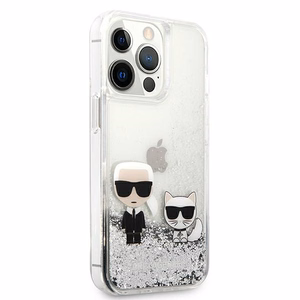 Karl Lagerfeld Liquid Glitter Karl&Choupette ümbris jaoks iPhone 13 Pro Max 6.7" - hõbedane