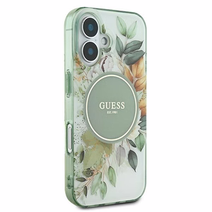 Guess IML Flower & Tonal Circle MagSafe ümbris jaoks iPhone 16 Plus - roheline