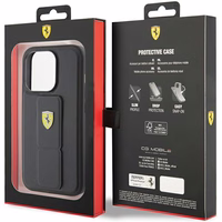 Ferrari Grip Stand Metal Logo ümbris jaoks iPhone 15 Pro Max - must