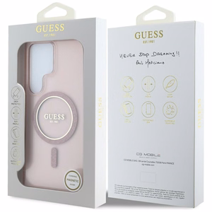 Guess Glitter Circle Classic Logo MagSafe Ümbris jaoks Samsung Galaxy S25 Ultra roosa