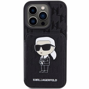 Karl Lagerfeld Saffiano Cardslots and Stand Monogram Ikonik Patch ümbris jaoks iPhone 15 Pro - must