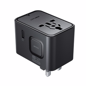 Acefast Z8 GaN 45W Travel Adapter 3x USB-C + 2x USB-A Travel Wall Charger with 2500W AC Socket - Black