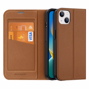 Dux Ducis Skin X2 ümbris iPhone 14 Plus'ile magnetilise klapiga pruuni värvi ümbris
