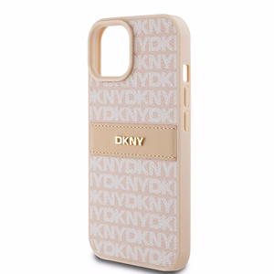 DKNY Leather Mono Stripe & Metal Logo ümbris jaoks iPhone 15 / 14 / 13 - roosa