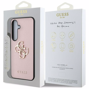 Guess Grained Big 4G Logo Small Classic Logo ümbris jaoks Samsung Galaxy S25 roosa
