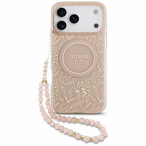 Guess IML Flowers Electro Pearl Strap MagSafe чехол для iPhone 17 Pro Max - розовый