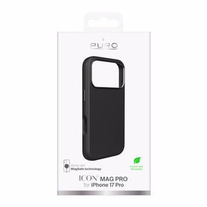 Чехол Puro Icon Mag Pro Liquid Silicone для iPhone 17 Pro, совместимый с MagSafe, с защитой камеры и алюминиевыми кнопками - чёрный