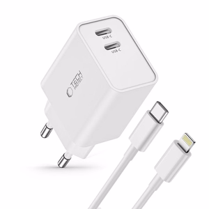 Tech-Protect C35W 2x USB-C PD 35W Wall Laadija koos USB-C / Lightning Kaabel - valge
