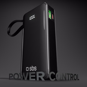 Powerbank SBS 10000 mAh 20W sisseehitatud USB-C kaabli ja digitaalse ekraaniga - must