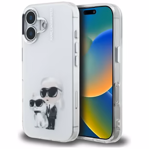 Karl Lagerfeld IML Aquarelle Karl & Choupette & Logo iPhone 16 Ümbris - valge