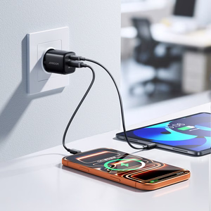 Joyroom JR-TG7 33W USB-A + USB-C seinalaadija 60W USB-C - USB-C 1m kaabliga must