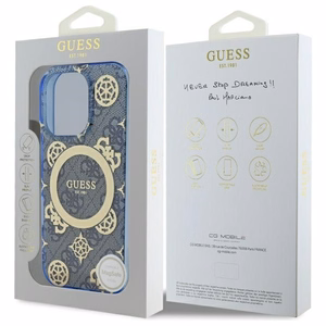 Guess IML Peony jaoks 4G Background MagSafe Ümbris jaoks iPhone 16 Pro - sinine