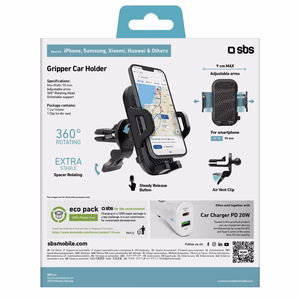 SBS TEHWSUPCLIPSTG smartphone hoidja jaoks air vent, koos reinforced jaws - must