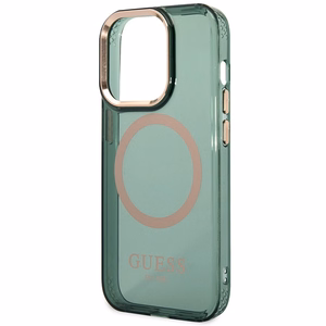 Guess GUHMP14LHTCMA iPhone 14 Pro 6.1" green/khaki hard case Gold Outline Translucent MagSafe