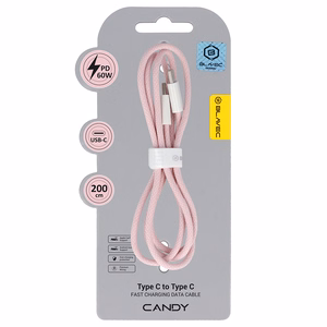 Blavec Кабель Candy плетёный - Type C to Type C - PD 60W 3A 2 метра Apple CarPlay/Android Auto (CCA-CC3P20) розовый