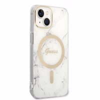 Set Guess GUBPP14SHMEACSH Ümbris+ Charger iPhone 14 6.1" valge/valge hard ümbris Marble MagSafe