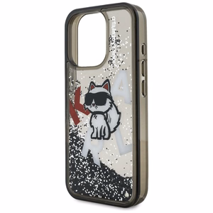Karl Lagerfeld Liquid Glitter Choupette Logo Ümbris jaoks iPhone 16 Pro - must