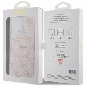 Guess 4G Collection Кожаный металлический чехол с логотипом MagSafe для Samsung Galaxy S24 Ultra - Розовый