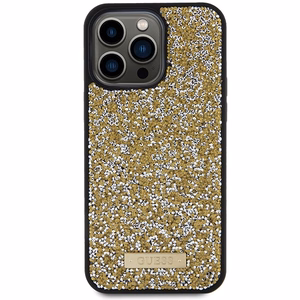 Guess Rhinestone Metal Logo ümbris jaoks iPhone 15 Pro - kollane