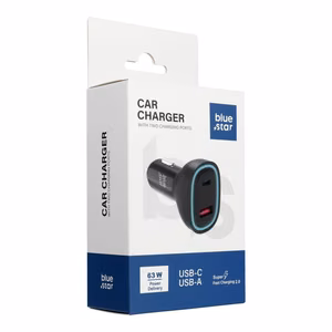 BLUE STAR car laadija 3A 63W Type C + USB A PD QC3.0 AFC PPS SFC2.0 must