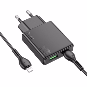 Зарядное устройство для телефона Hoco Slim USB A + USB C QC3.0 PD 3A 20W + кабель USB C to Lightning N38 чёрное