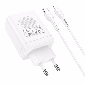 Phone charger Hoco 2 x USB C + USB A QC3.0 PD 3A 35W + cable USB C to Lightning N33 white