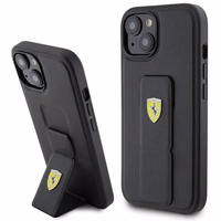 Ferrari Grip Stand Metal Logo ümbris jaoks iPhone 15 - must