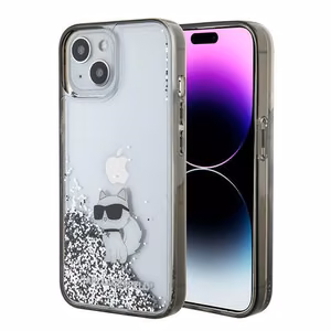 Karl Lagerfeld Liquid Glitter Choupette ümbris jaoks iPhone 15 - läbipaistev
