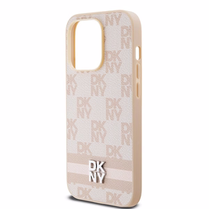 DKNY Leather Checkered Mono Pattern & Printed Stripes ümbris jaoks iPhone 14 Pro - roosa