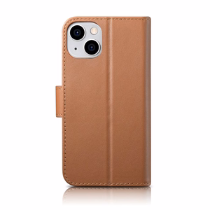iCarer Rahakott ümbris 2in1 ümbris iPhone 14 nahast ümbris klapiga Anti-RFID pruun (WMI14220725-BN)