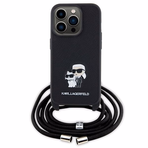 Karl Lagerfeld Crossbody Saffiano Metal Pin Karl & Choupette ümbris jaoks iPhone 15 Pro - must